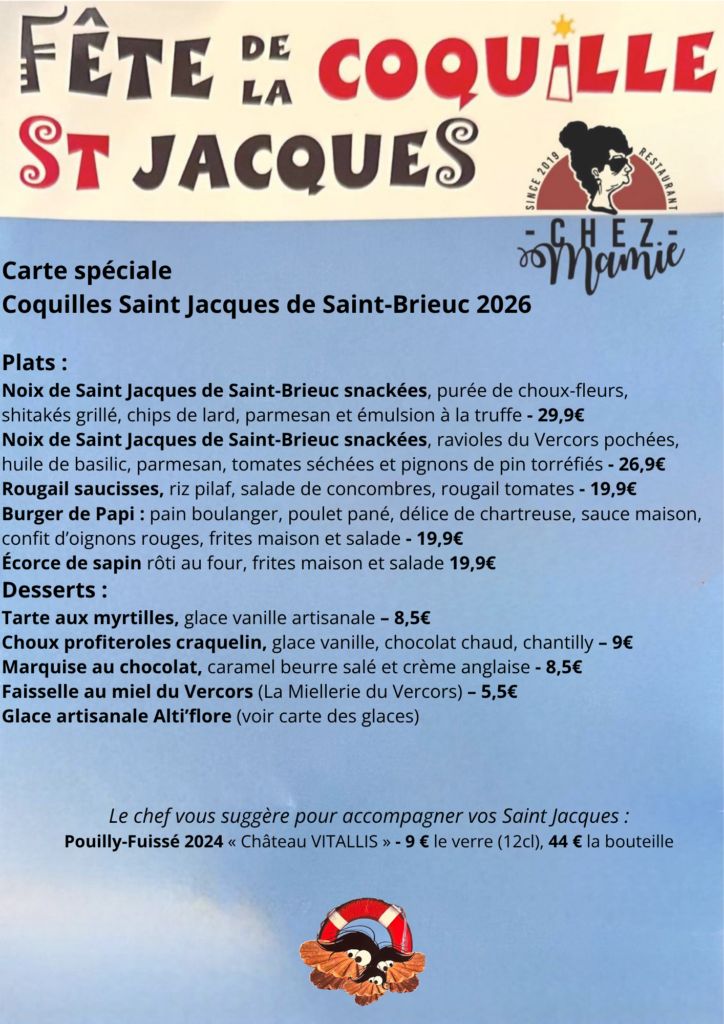 menu fête de la Saint Jacques